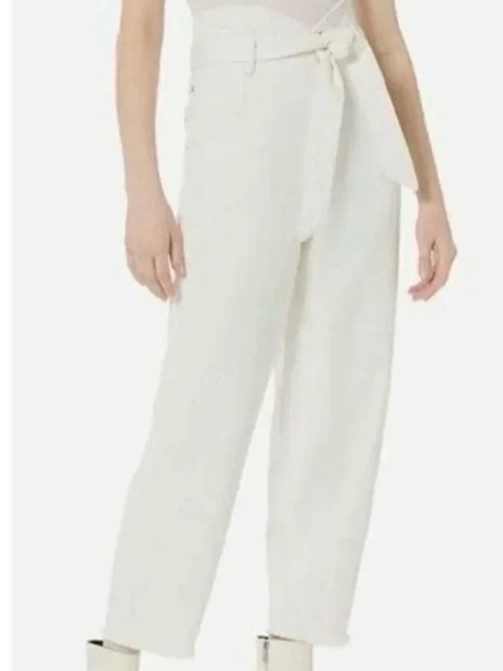 All Saints sz 8 High-Waist Paperbag Tie-Waist Pants Jean— White cinch good cond